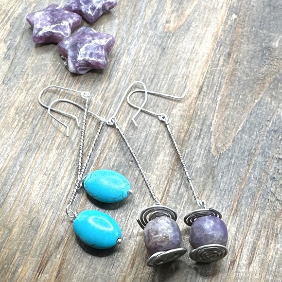 Purple and Silver Amethyst Earrings with Natural Crystalline Design - Picture 4 of 4